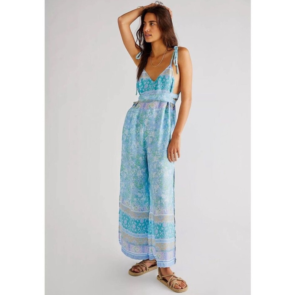 Free People Leona Jumpsuit In It Blue Boho Women’s Size Large